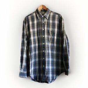 Giordano Plaid Button Up Shirt Men's XL  Blue Long Sleeve Cotton Casual‎